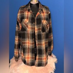 Molokai Surf Co. Heavyweight Plaid Flannel Shacket - Black & Orange size XL